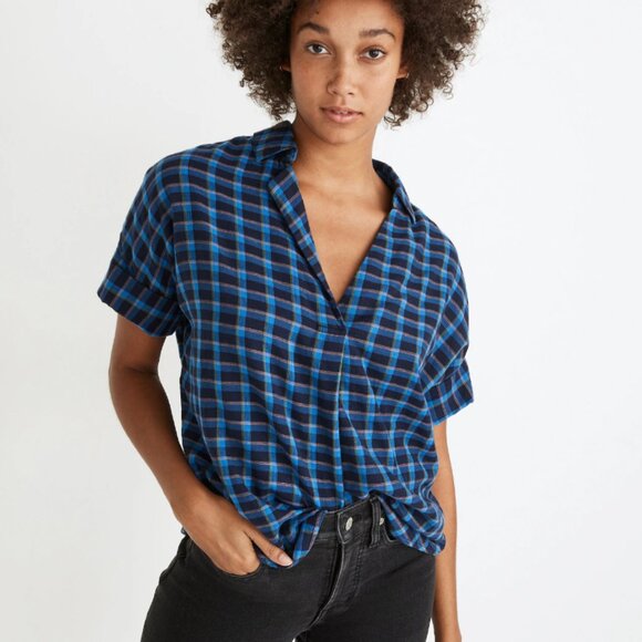 Madewell Tops - Madewell Double-Faced Park Popover Shirt in Blue Plaid‎ Women's Medium
